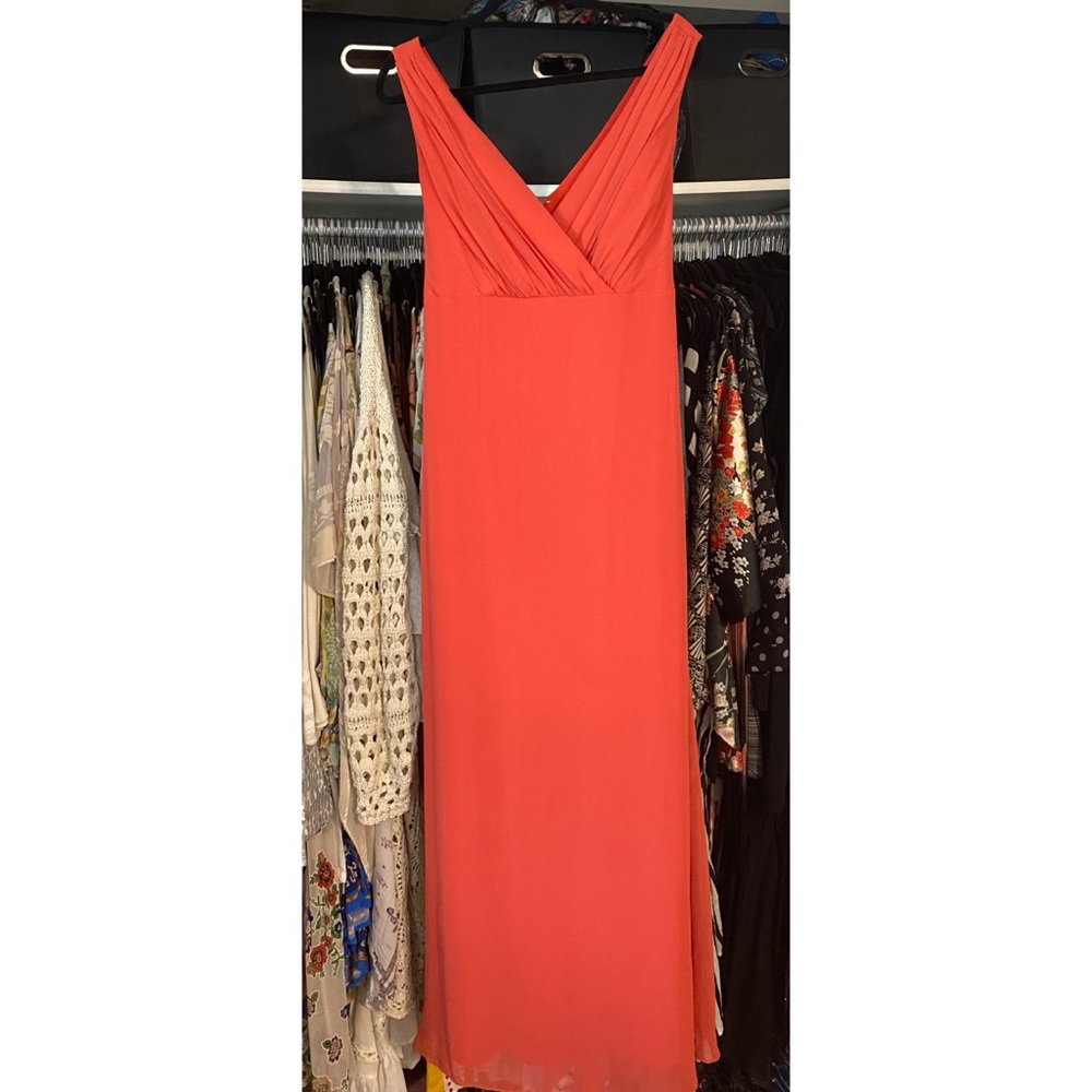 After Six Coral Lined Maxi Bridesmaids Dress